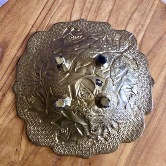 Vintage Goofus Glass Reverse Painted Gold with Red Roses Footed Glass Bowl - Picture 7 of 7